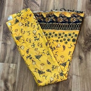 Free People Yellow Pattern Bell Bottoms